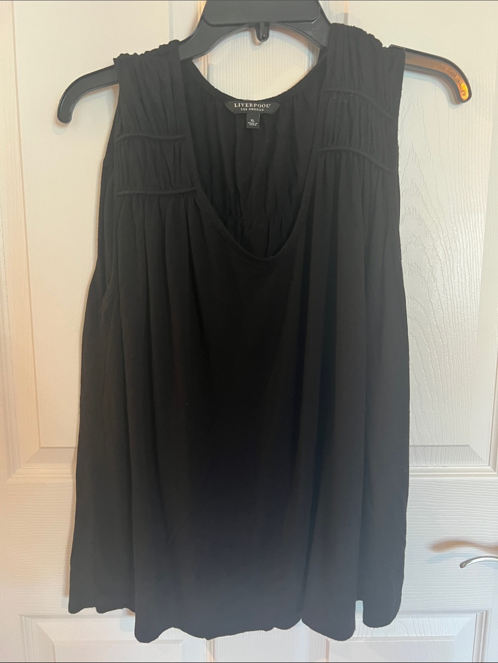 Liverpool Black Pleated Yoke Sleeveless Tank